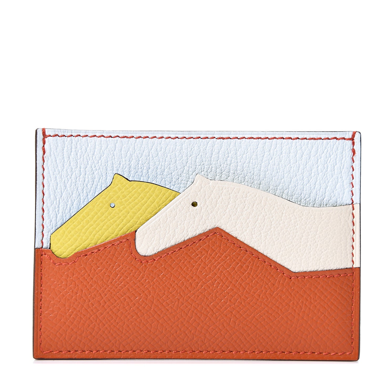Epsom Chevre Mysore Les Petits Chevaux Card Holder Terre Battue Lime Bleu Brume Nata