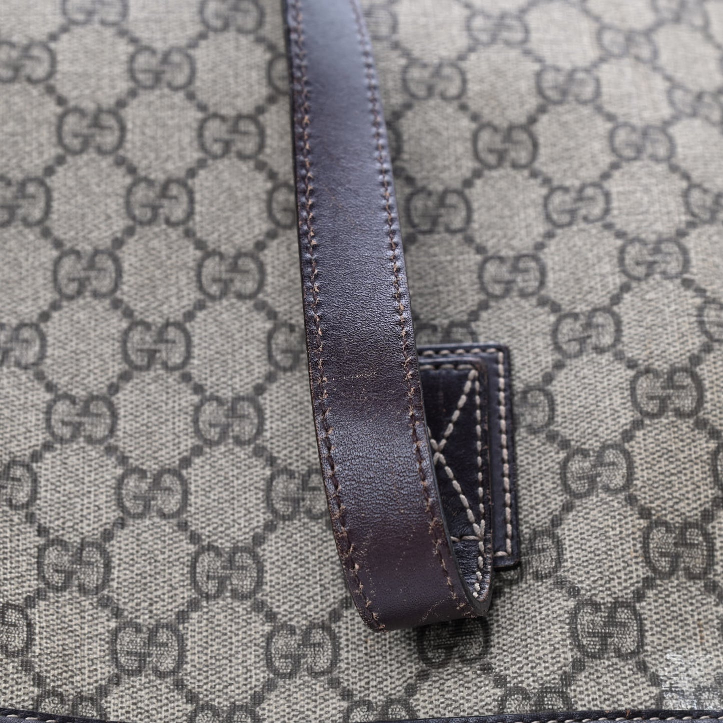 GG Supreme Monogram Medium Zippered Shopping Tote Dark Brown
