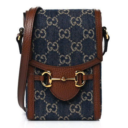 Gucci New Denim GG Monogram Dollar Calfskin Mini Horsebit 1955 Crossbody Bag Blue Tea Cuir Epilog 1 of 10