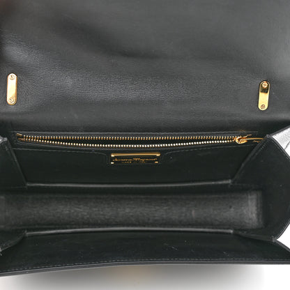 Salvatore Ferragamo Hammered Calfskin Vara Bow Chain Flap Crossbody Black 5 of 9
