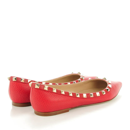 Valentino Garavani Pebbled Calfskin Rockstud Ballerina Flats 37.5 Rosso Valentino 4 of 8