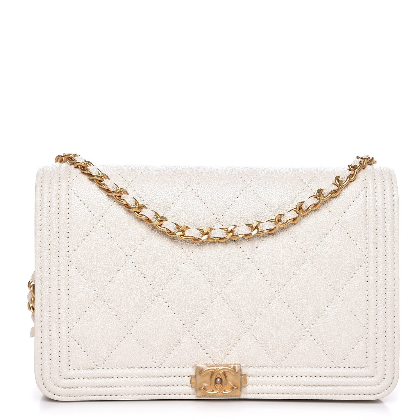 Caviar Quilted Boy Wallet On Chain WOC White