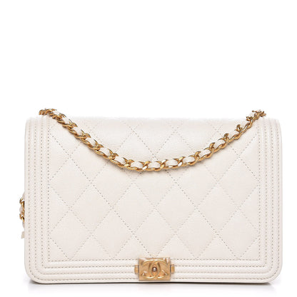 Chanel Caviar Quilted Boy Wallet On Chain WOC White 1 of 9