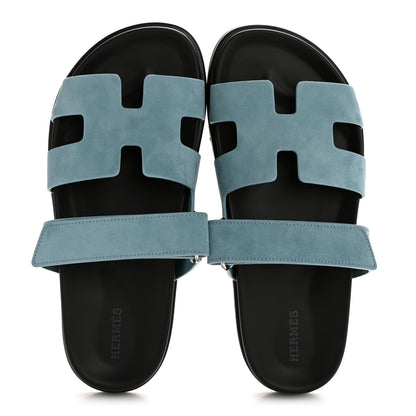 Hermes Suede Goatskin Womens Chypre Sandals 38 Bleu Mineral 2 of 9