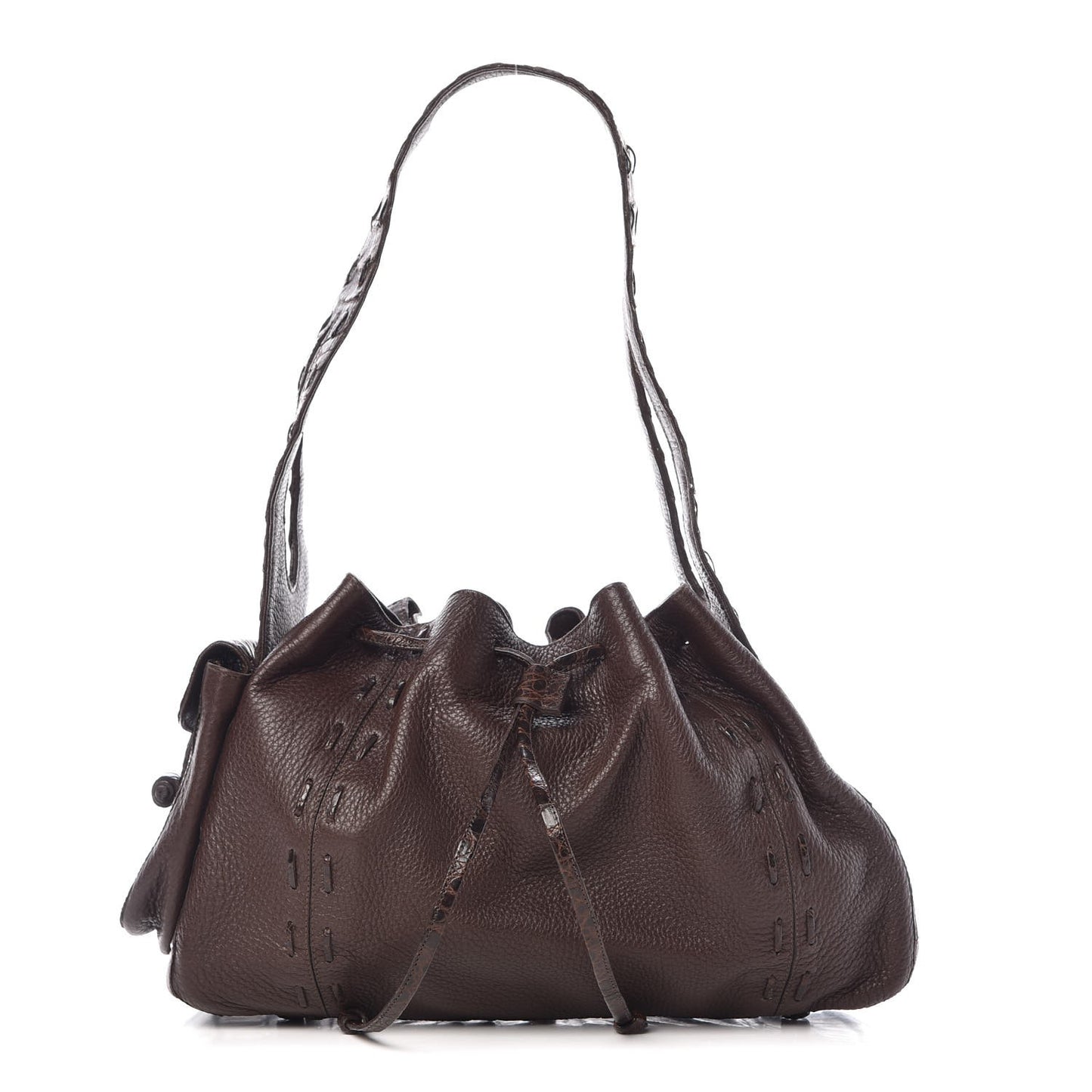 Calfskin Crocodile Shoulder Tote Brown