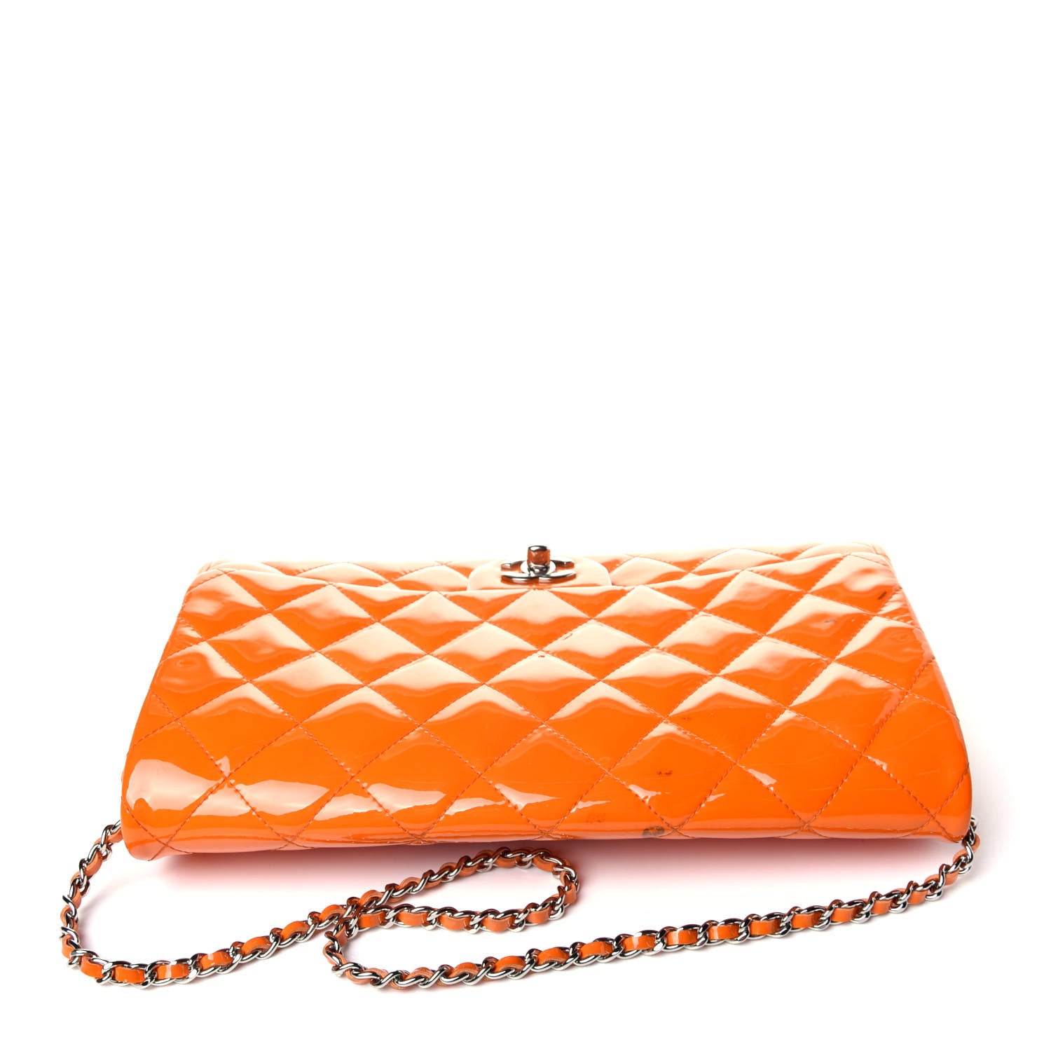 Chanel Patent Quilted Clutch with Chain Flap Orange 10 of 14