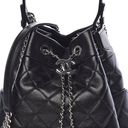 Chanel Grained Calfskin Quilted Medium CC Chain Bucket Drawstring Bag Black 8 of 11