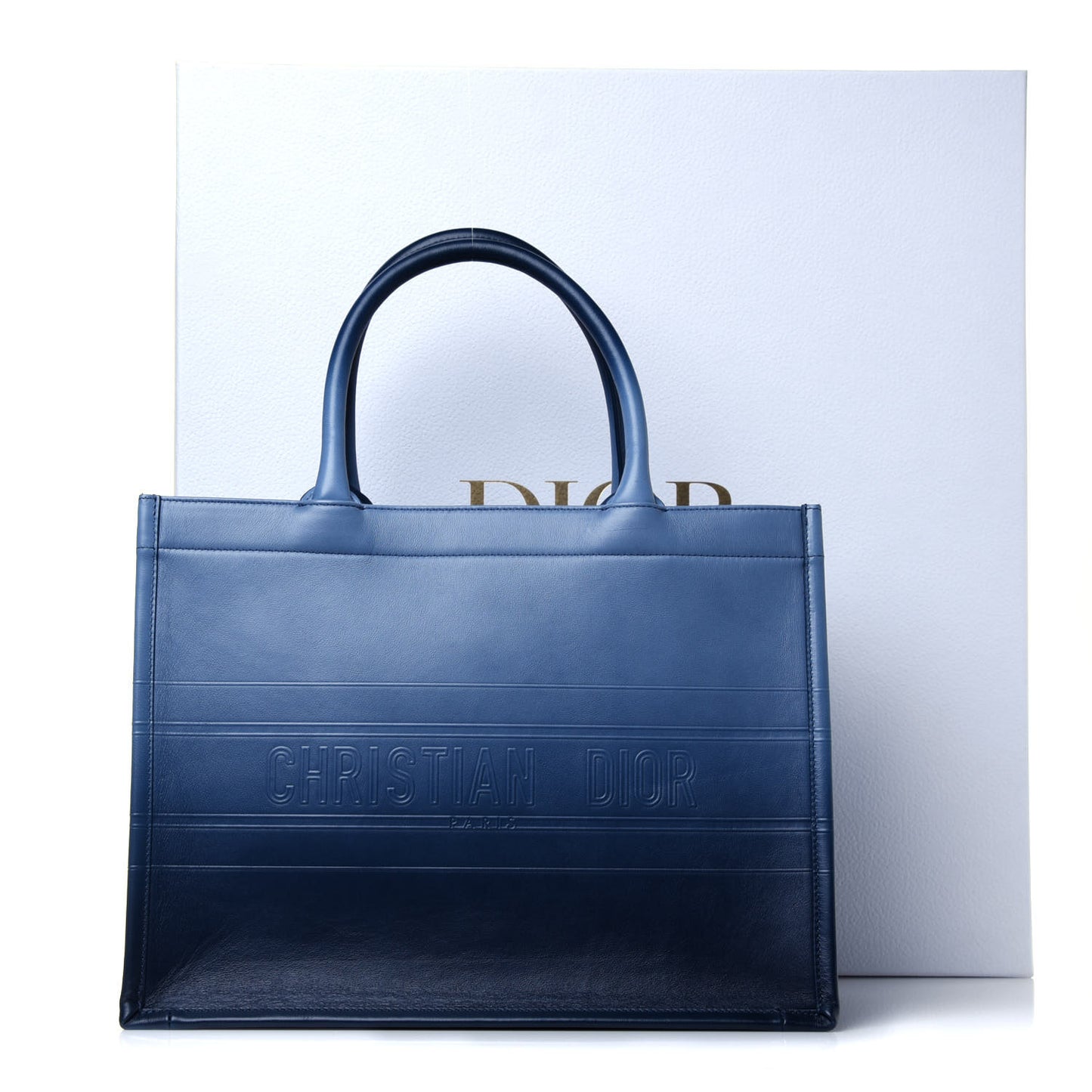Gradient Smooth Calfskin Embossed Medium Book Tote Indigo Blue