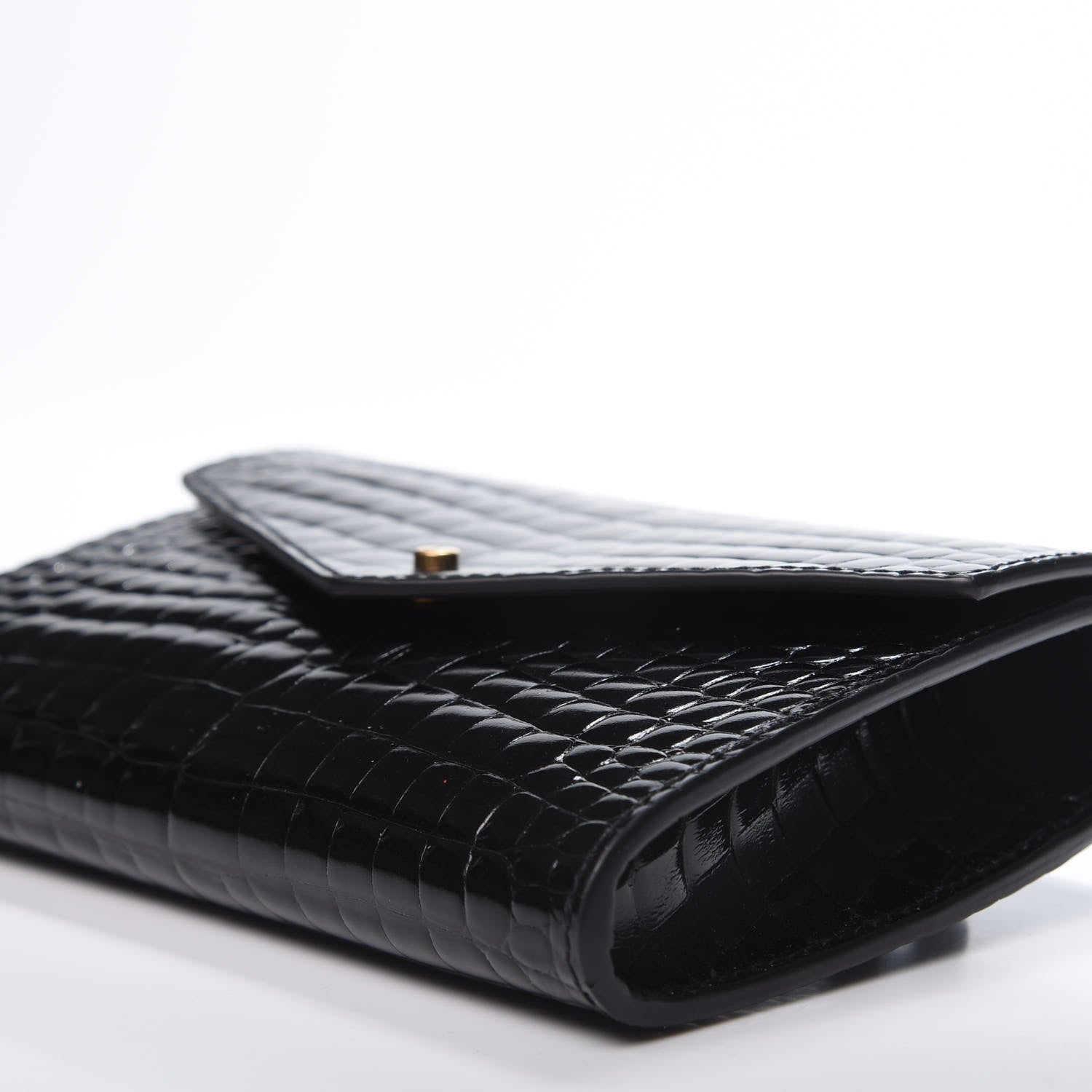 Saint Laurent Calfskin Crocodile Embossed Envelope Belt Bag Black 6 of 10
