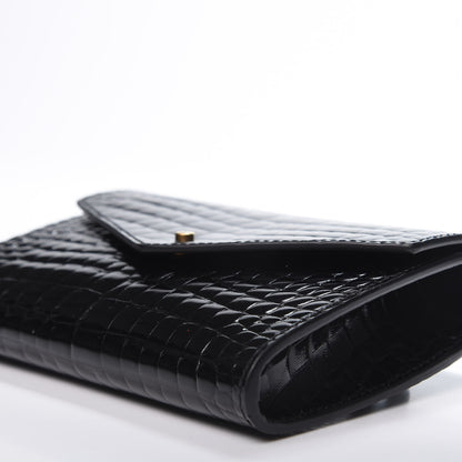 Saint Laurent Calfskin Crocodile Embossed Envelope Belt Bag Black 6 of 10