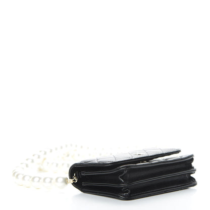 Chanel Calfskin Quilted Mini Maxi Pearls Wallet On Chain WOC Black 4 of 12