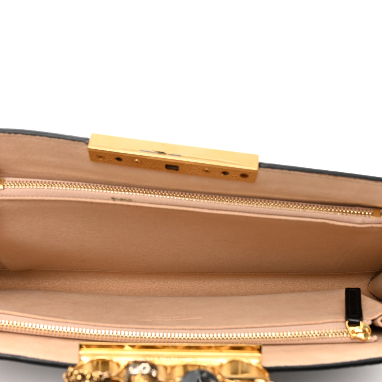 Calfskin Crocodile Embossed Knuckle Flat Clutch Black Gold