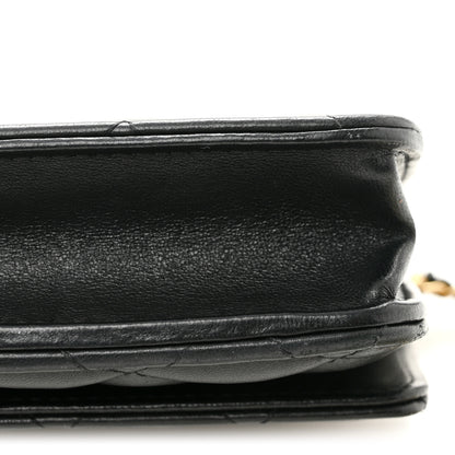 Chanel Lambskin Quilted CC Pearl Crush Wallet on Chain WOC Black 13 of 15