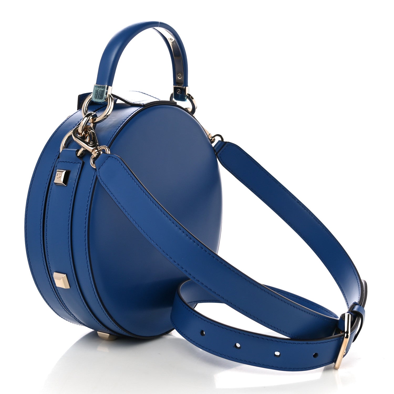 Salvatore Ferragamo Calfskin Round Studio Crossbody Blue 3 of 9