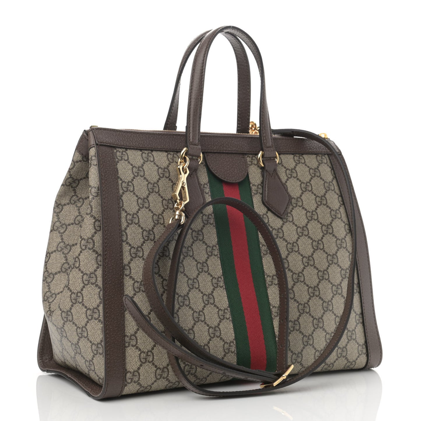 GG Supreme Monogram Web Medium Ophidia Tote Bag Brown