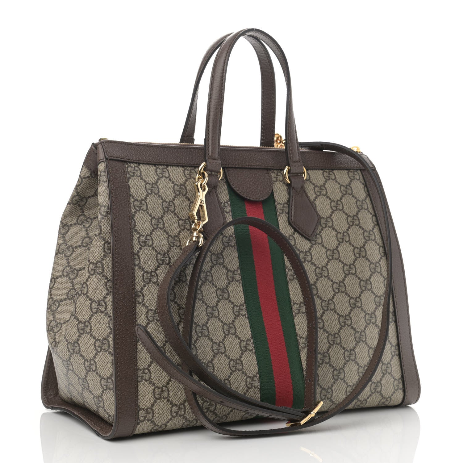 Gucci GG Supreme Monogram Web Medium Ophidia Tote Bag Brown 3 of 12