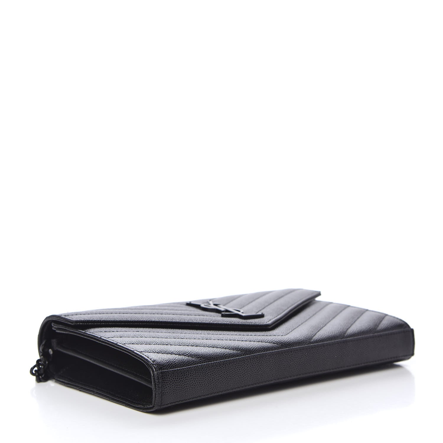 Saint Laurent Grain De Poudre Matelasse Chevron Monogram Chain Wallet Black 4 of 9