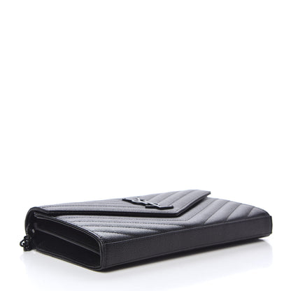 Saint Laurent Grain De Poudre Matelasse Chevron Monogram Chain Wallet Black 4 of 9