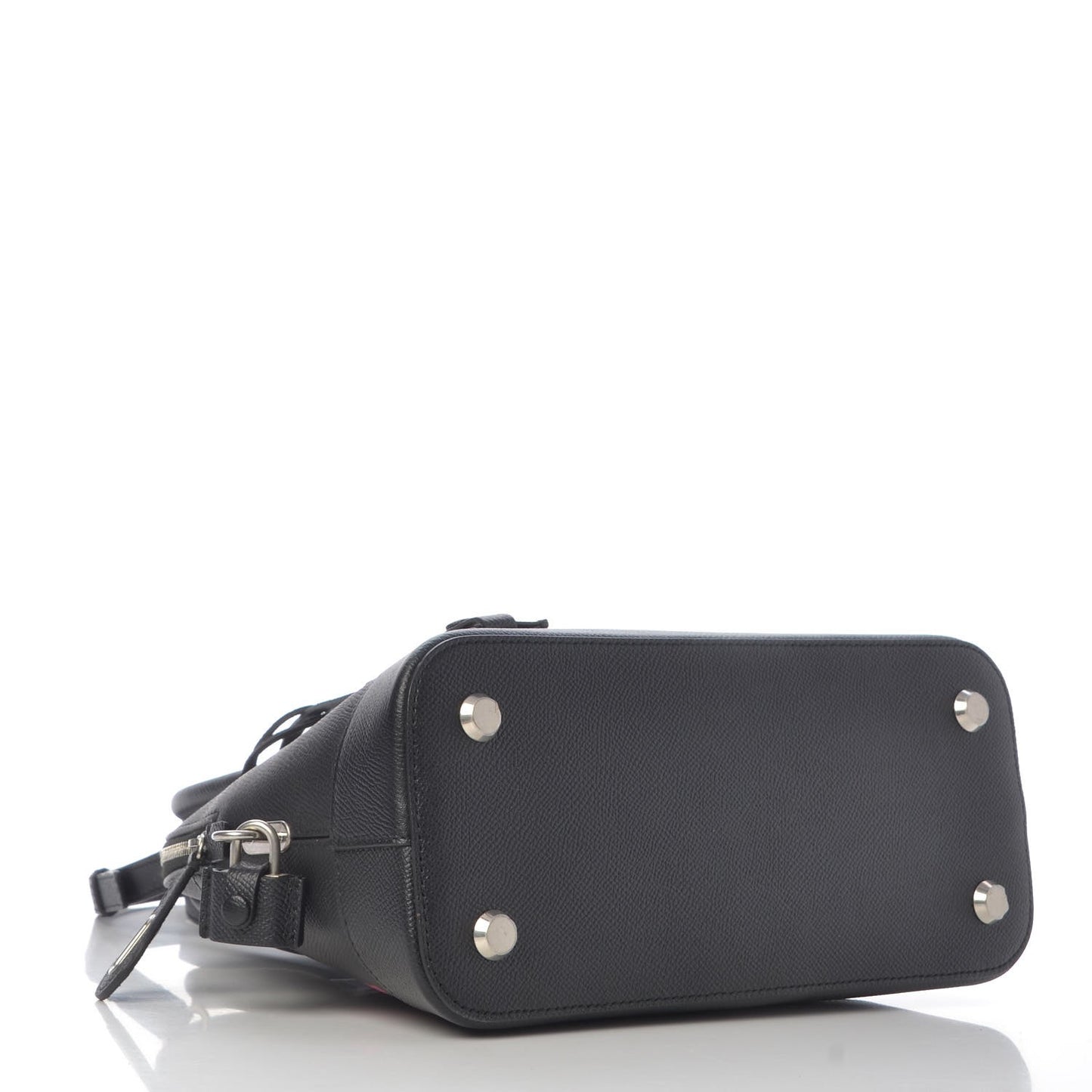 Signature Grained Calfskin Logo S Ville Top Handle Bag Black Rose Shocking