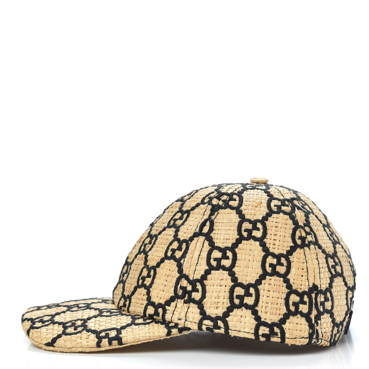 Gucci Raffia GG Monogram Elaphe Embroidered Aisha Baseball Hat L Ivory Black 3 of 8