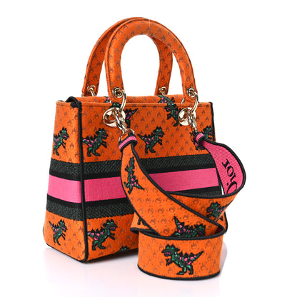 Christian Dior Canvas Embroidered Dino Medium Lady D-Lite Orange Multicolor 3 of 8