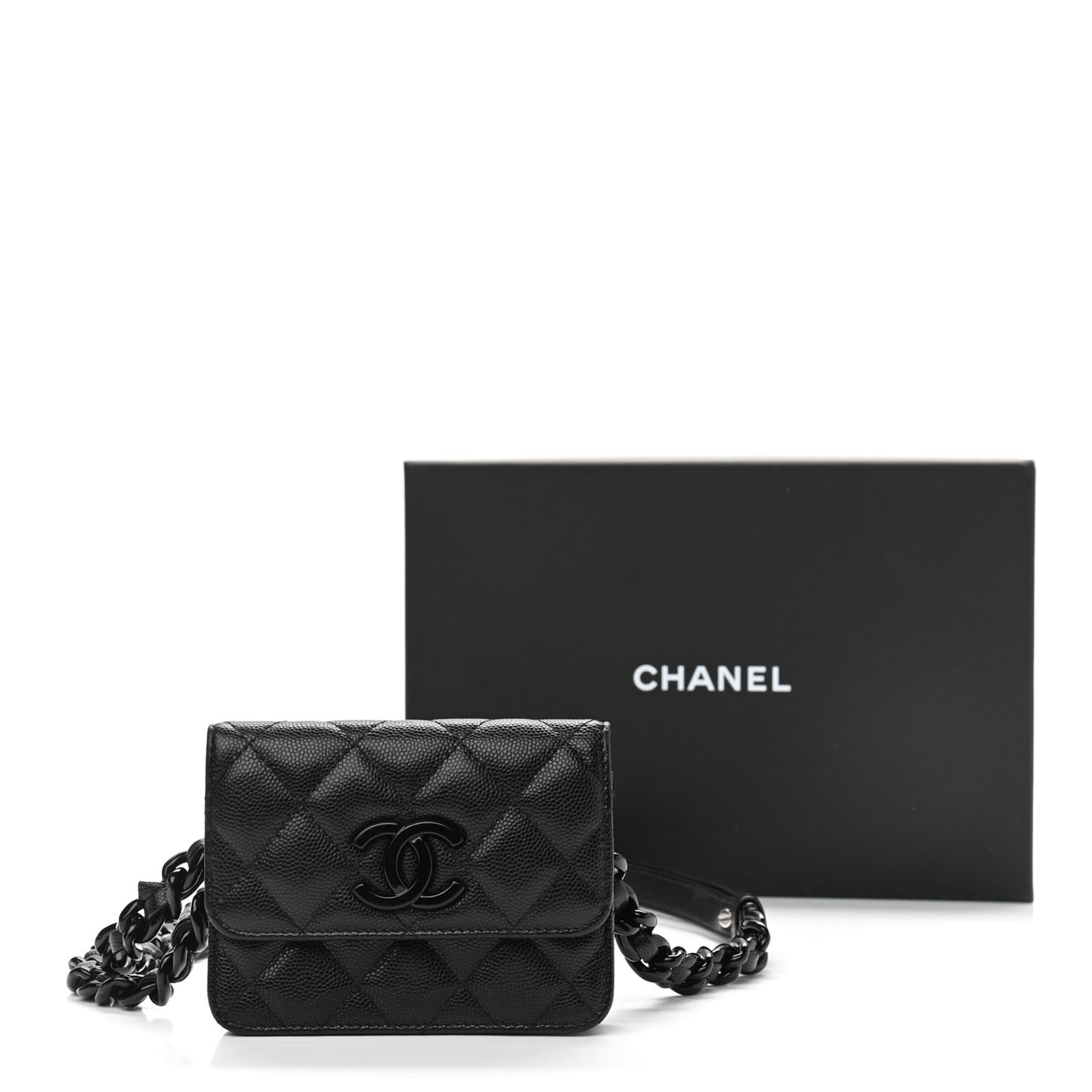 Caviar Quilted Incognito Belt Flap Card Holder Black