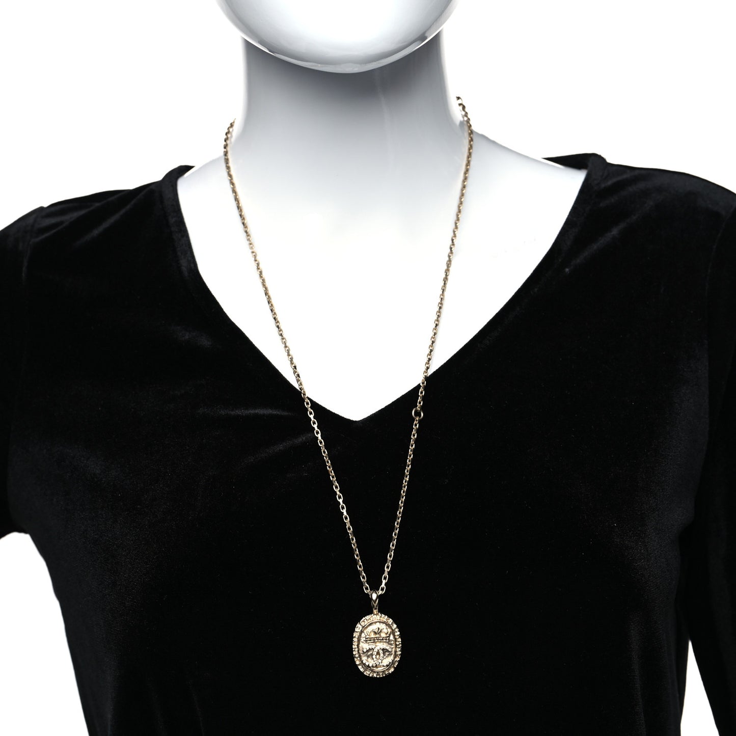 Crystal CC Crown Signet Necklace Gold
