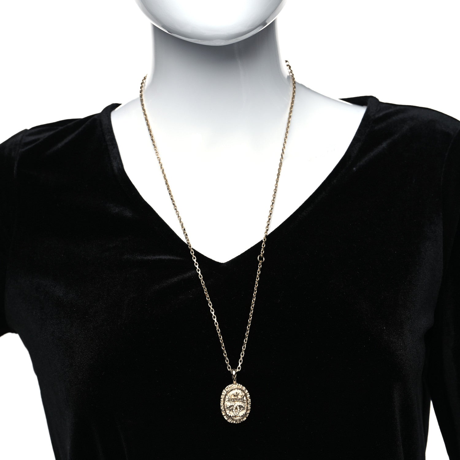Chanel Crystal CC Crown Signet Necklace Gold 2 of 5
