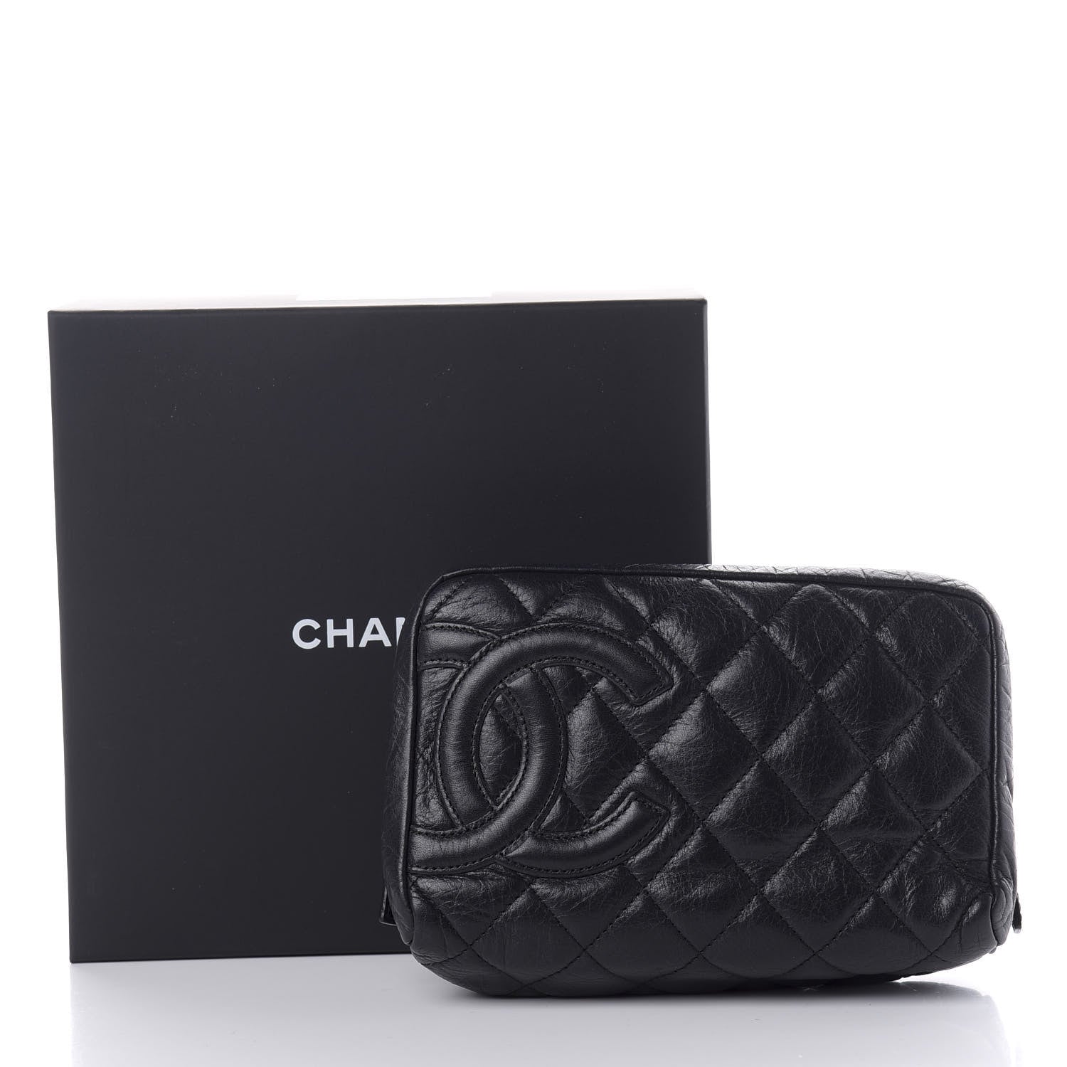 Chanel Aged Calfskin Quilted Cambon Cosmetic Case Black 8 of 8