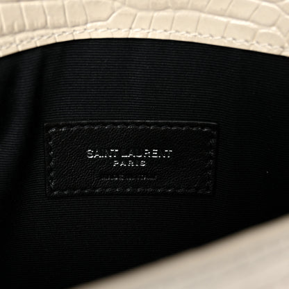 Saint Laurent Calfskin Crocodile Embossed Uptown Monogram Pouch Crema Soft 6 of 6
