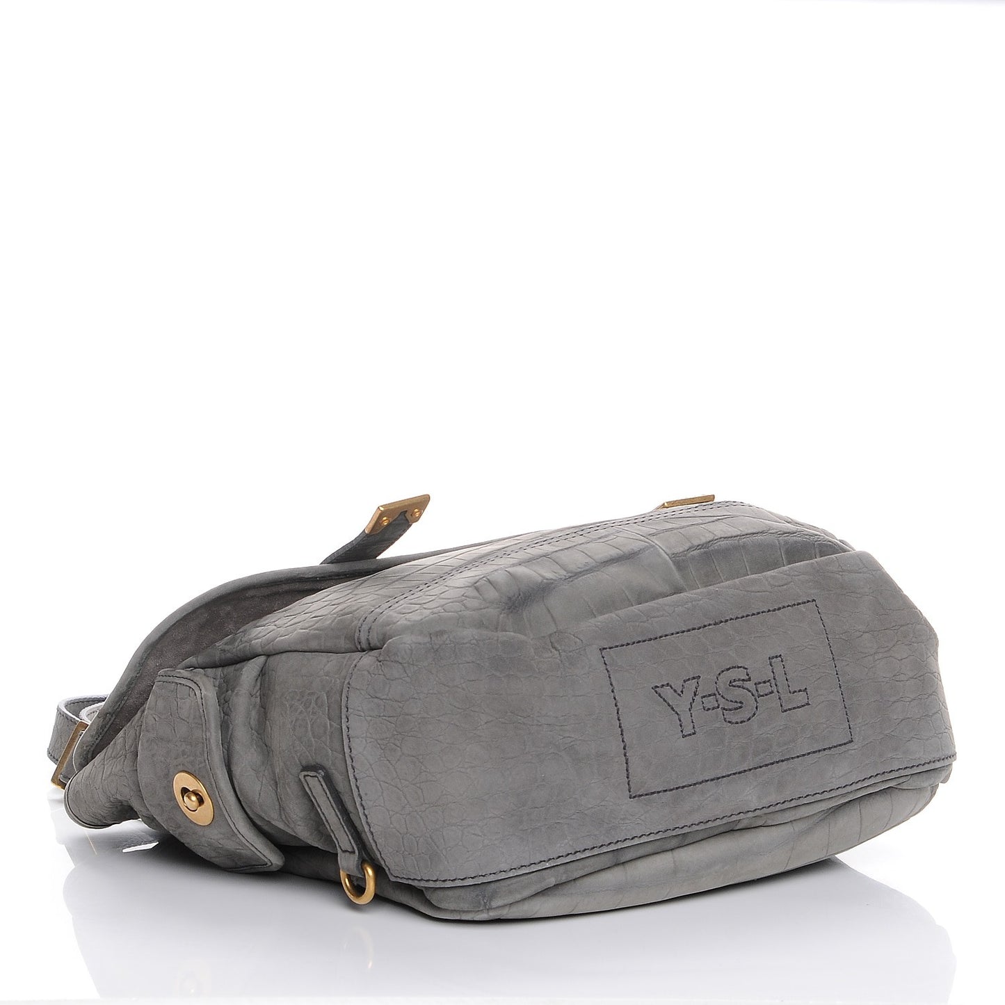 Crocodile Embossed Nubuck Besace Shoulder Bag Anthracite