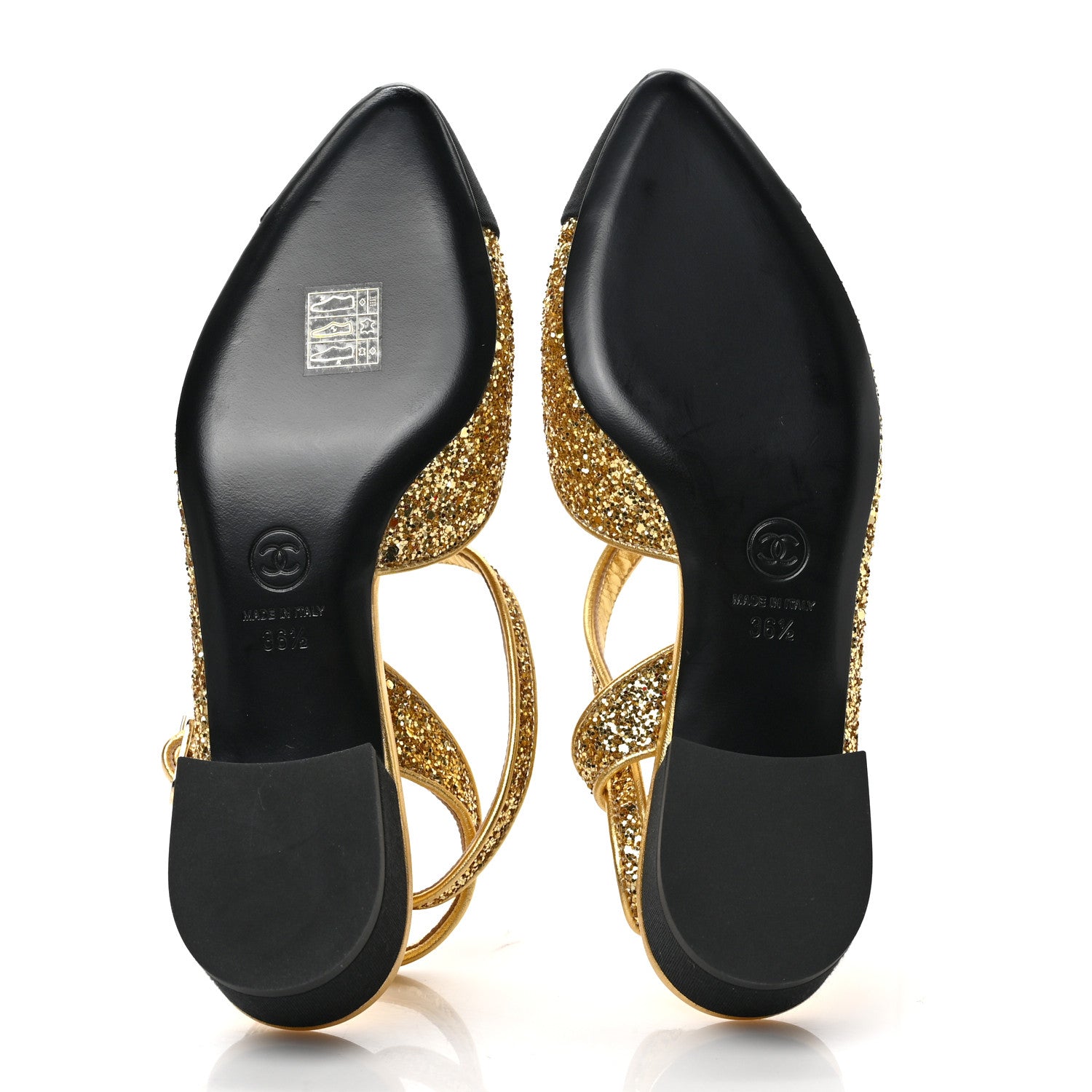 Chanel Glitter Grosgrain Cap Toe CC Slingback Pumps 36.5 Gold Black 5 of 8