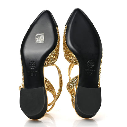 Chanel Glitter Grosgrain Cap Toe CC Slingback Pumps 36.5 Gold Black 5 of 8