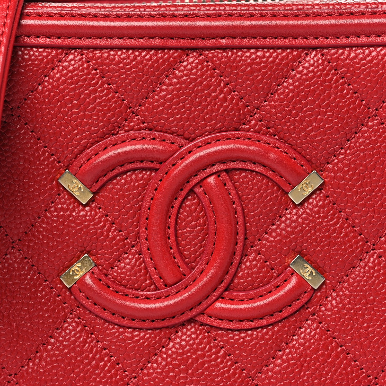 Chanel Caviar Quilted Small CC Filigree Vanity Case Red 8 of 10