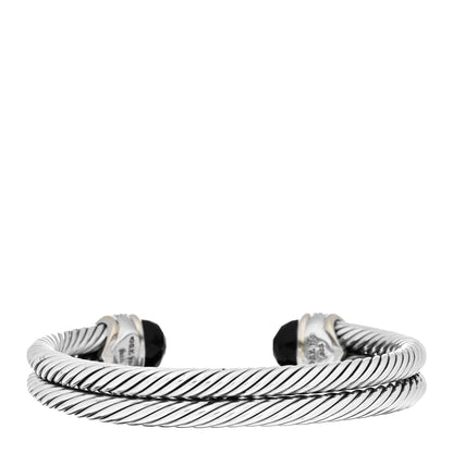 David Yurman Sterling Silver 18K Yellow Gold Diamond Black Onyx Double Cable Bracelet 2 of 3