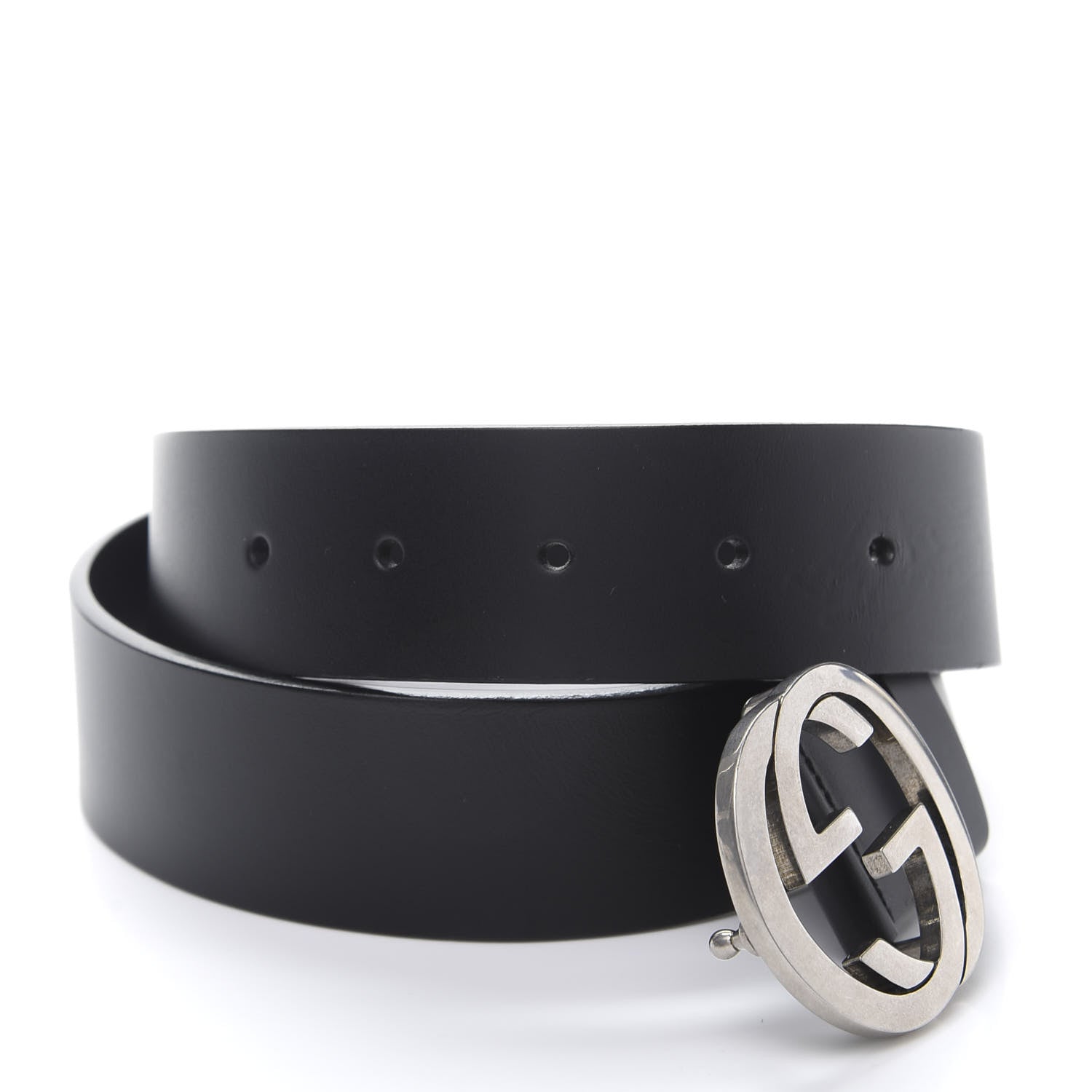 Gucci Selleria Calfskin Nickel Interlocking G 37mm Belt 85 34 Black 4 of 6