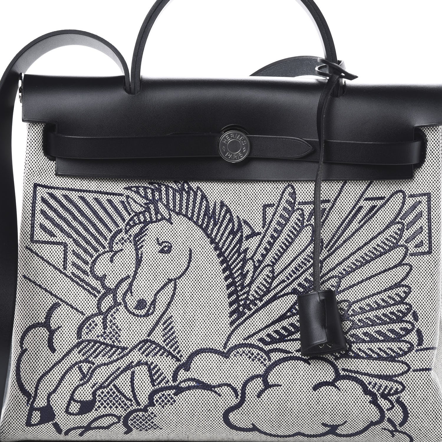 Hermes Vache Hunter Toile H Pegase Pop Herbag Zip Retourne 31 PM Bleu Indigo Ecru Black 8 of 12