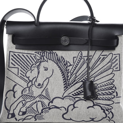 Hermes Vache Hunter Toile H Pegase Pop Herbag Zip Retourne 31 PM Bleu Indigo Ecru Black 8 of 12