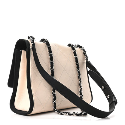 Chanel Aged Calfskin Grosgrain Quilted Chain CC Flap Ivory Black 3 of 10