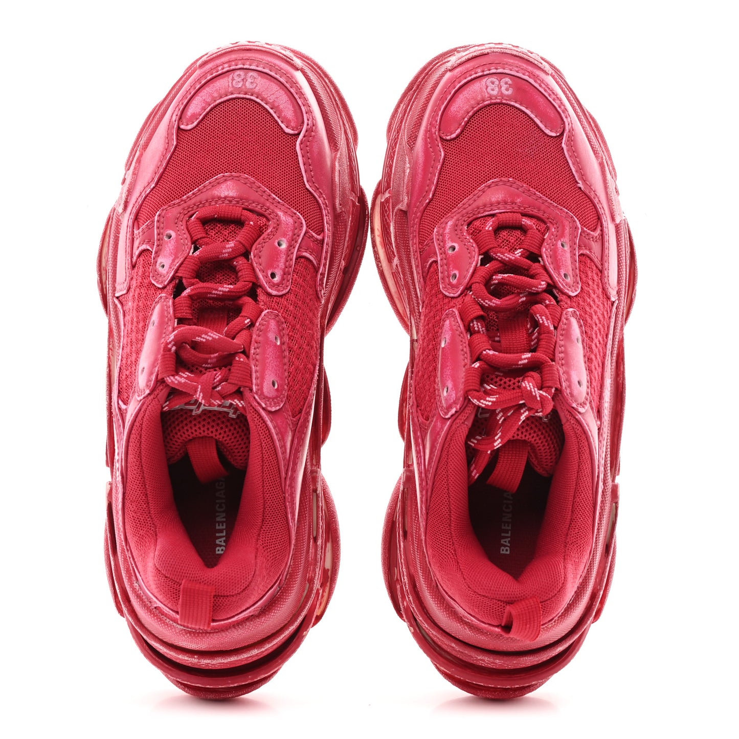 Fabric Mesh Faded Washed Womens Triple S Sneakers 38 Red