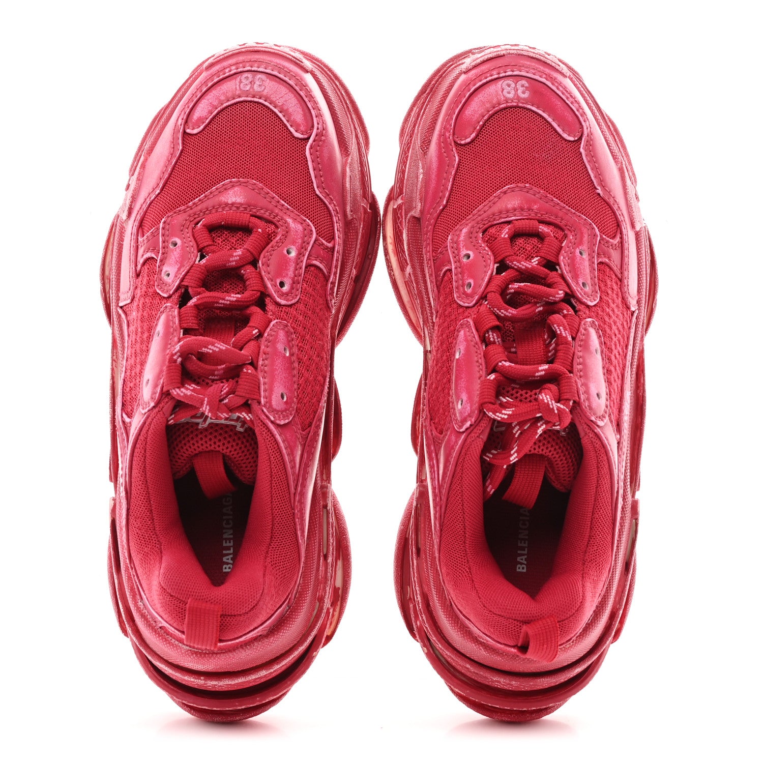 Balenciaga Fabric Mesh Faded Washed Womens Triple S Sneakers 38 Red 2 of 9