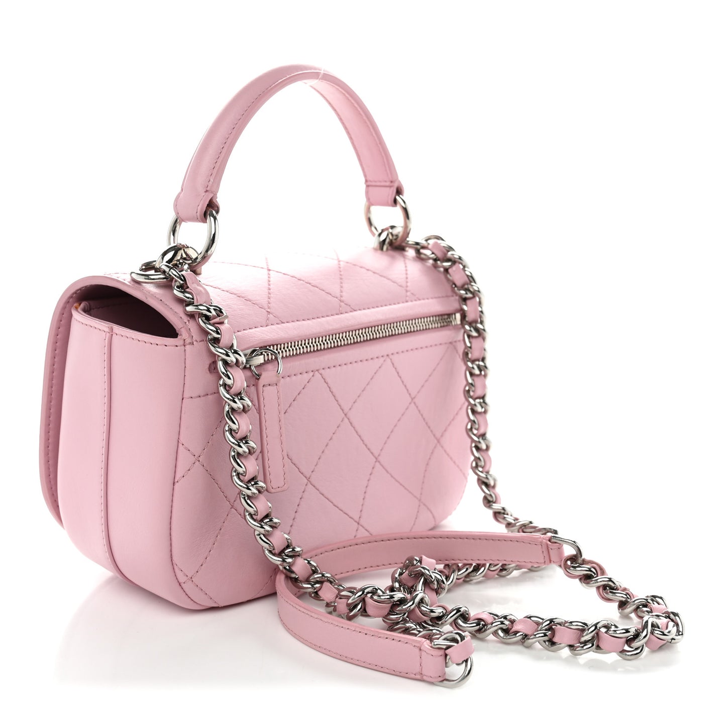 Calfskin Stitched Small Ring My Bag Flap Crossbody Pink