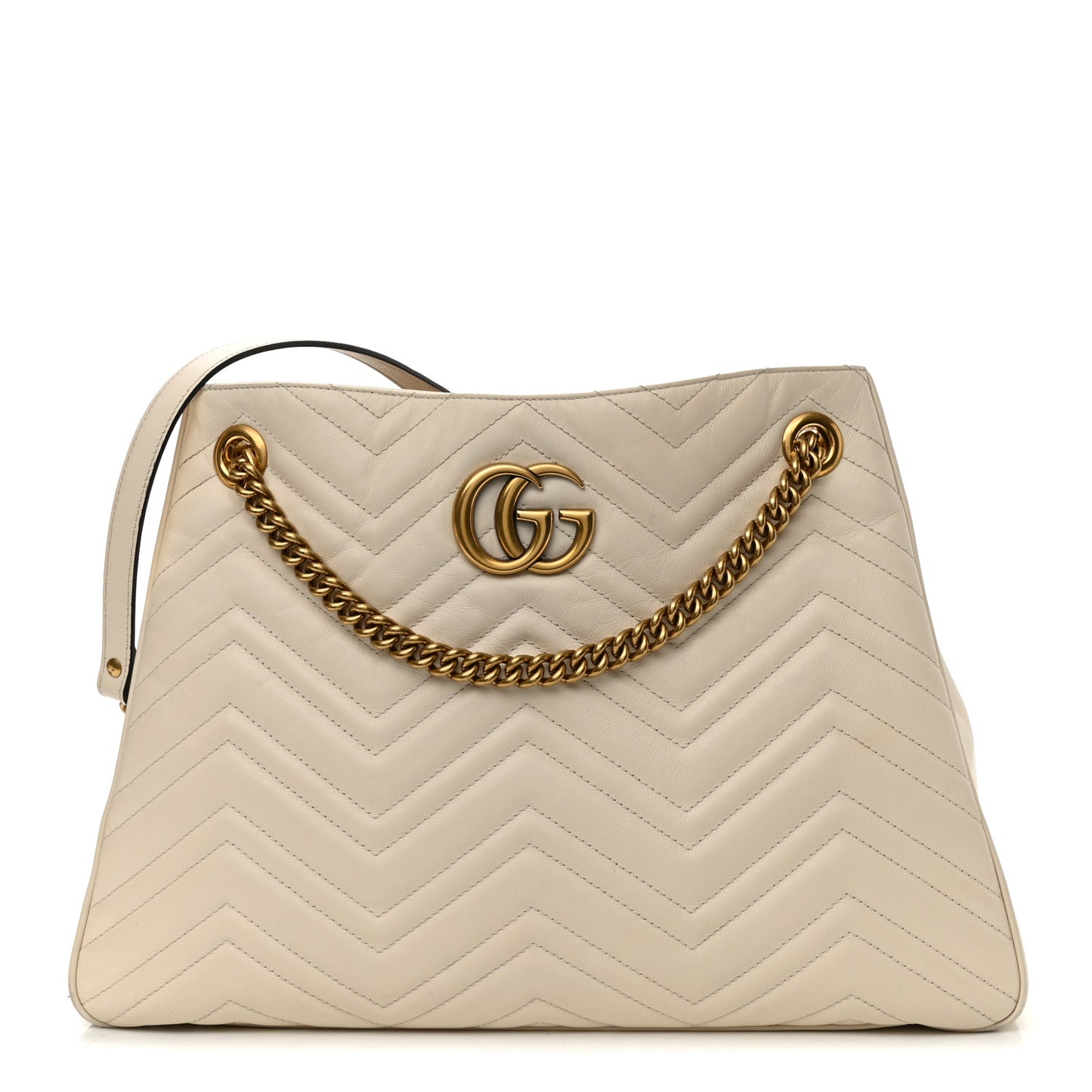 Calfskin Matelasse Medium GG Marmont Shoulder Tote Bag White