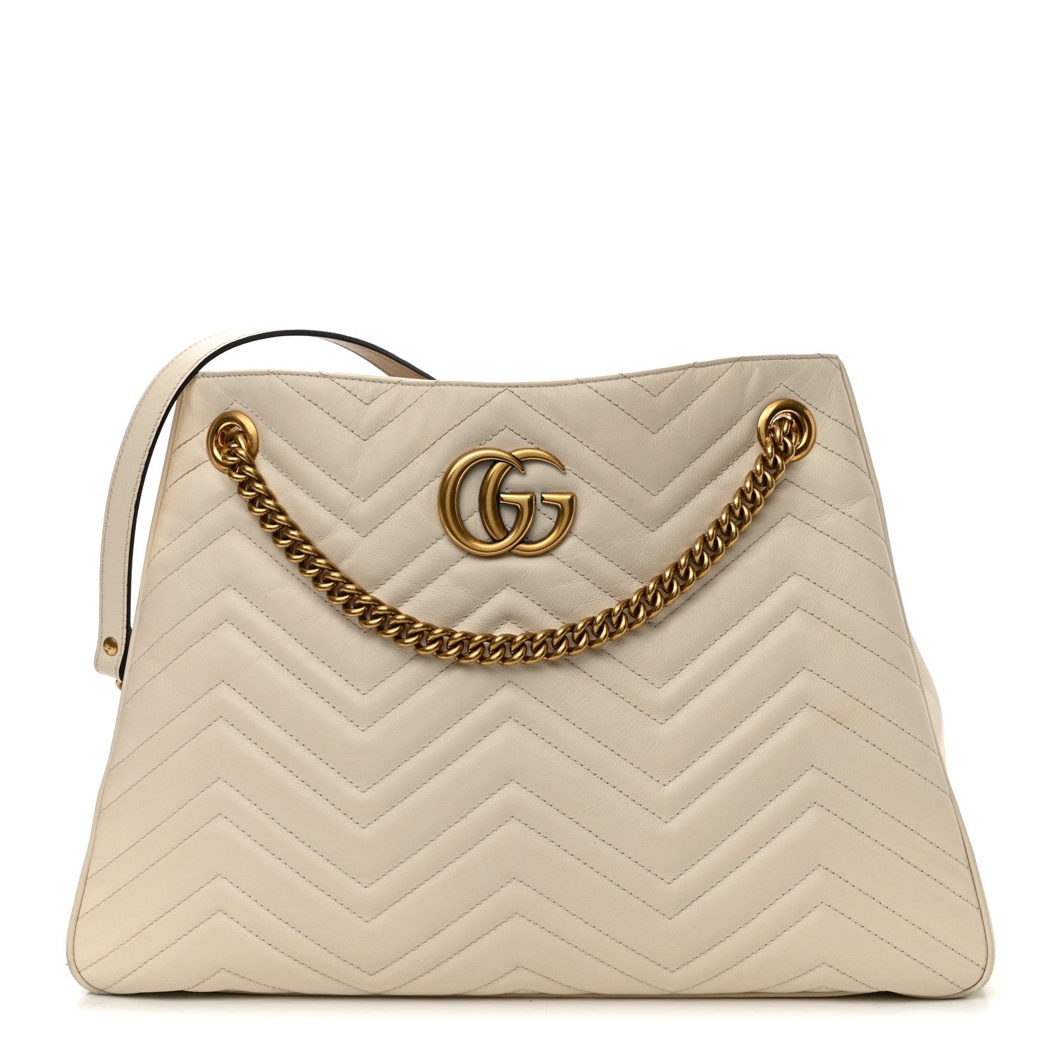 Gucci Calfskin Matelasse Medium GG Marmont Shoulder Tote Bag White 1 of 10