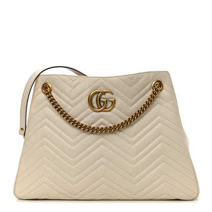Gucci Calfskin Matelasse Medium GG Marmont Shoulder Tote Bag White 1 of 10