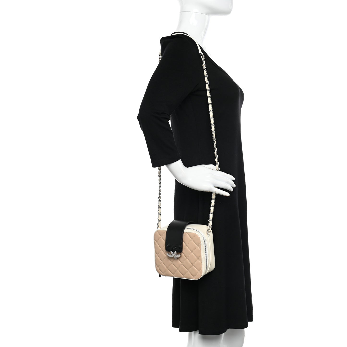 Lambskin Quilted Mini CC Box Camera Bag Beige White Black