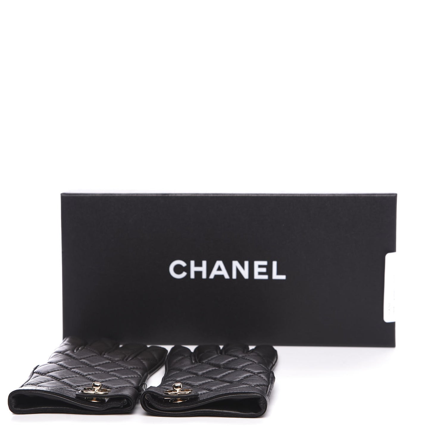 Lambskin Quilted Turnlock Gloves 7 Black