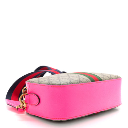 Gucci GG Supreme Monogram Textured Dollar Calfskin Web Ophidia Small Crossbody Bag Beige Ebony Fuchsia 4 of 10
