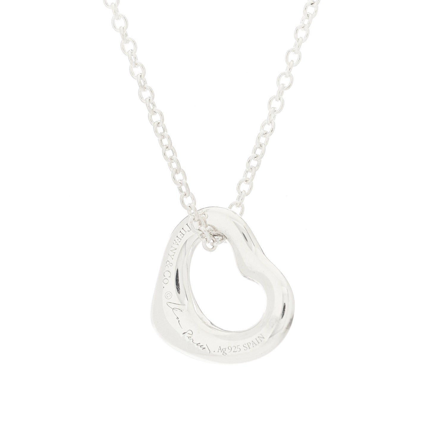 Tiffany Sterling Silver Elsa Peretti 11mm Open Heart Pendant Necklace 5 of 6