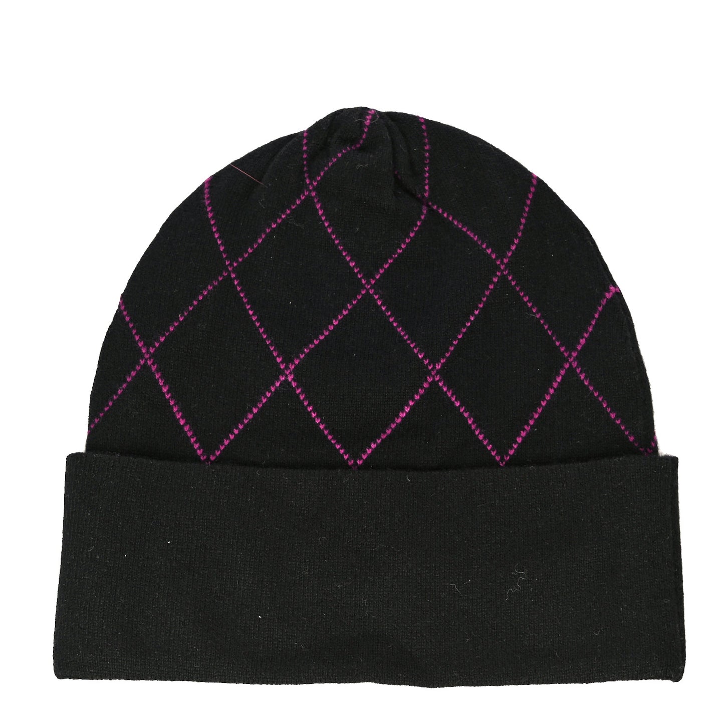 Wool Cashmere Quilted CC Beanie Hat Black Pink Purple